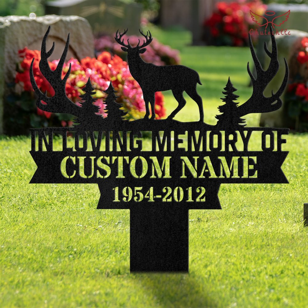 Custom Deer Hunting Memorial Cemetery Stake